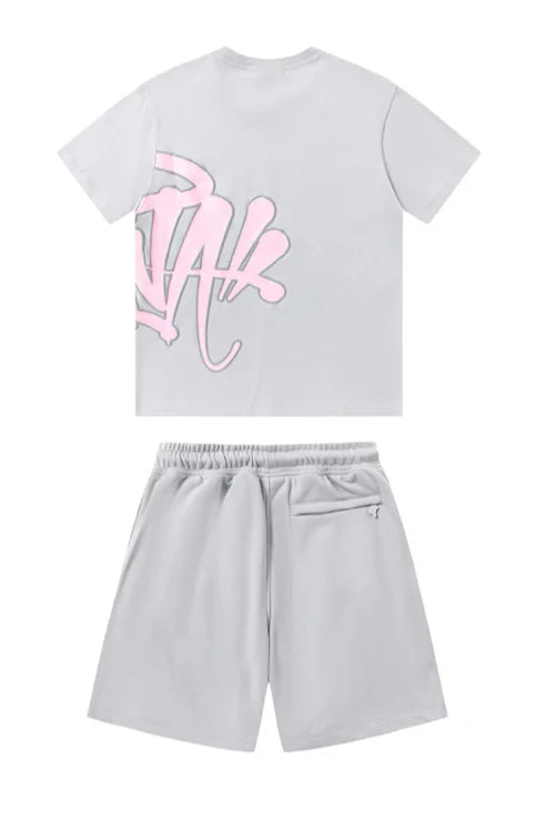 Graffiti Short Set Pink Grey